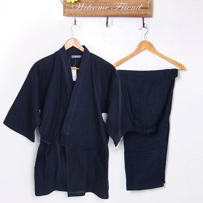 Yukata-Conjunto de pijama japonés de algodón puro para hombre y mujer, ropa de casa de manga larga, traje de Kimono tradicional para verano y otoño
