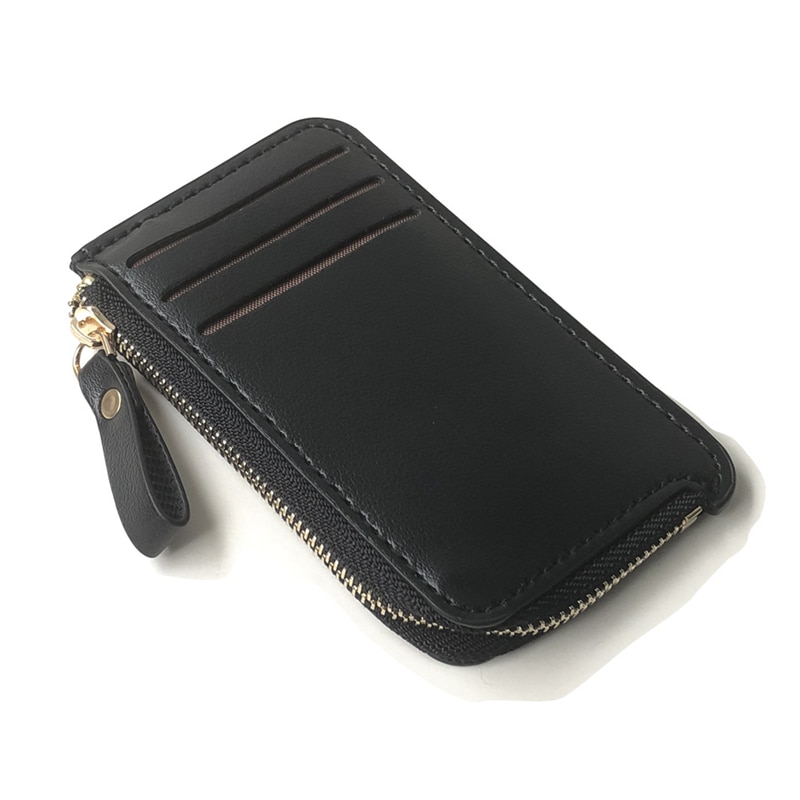 PURDORED 1 Pc Credit Card Holder Wallet Black Men Coin Purse PU Leather Business Card Holder Zipper Mini Clutch Wallet Bag