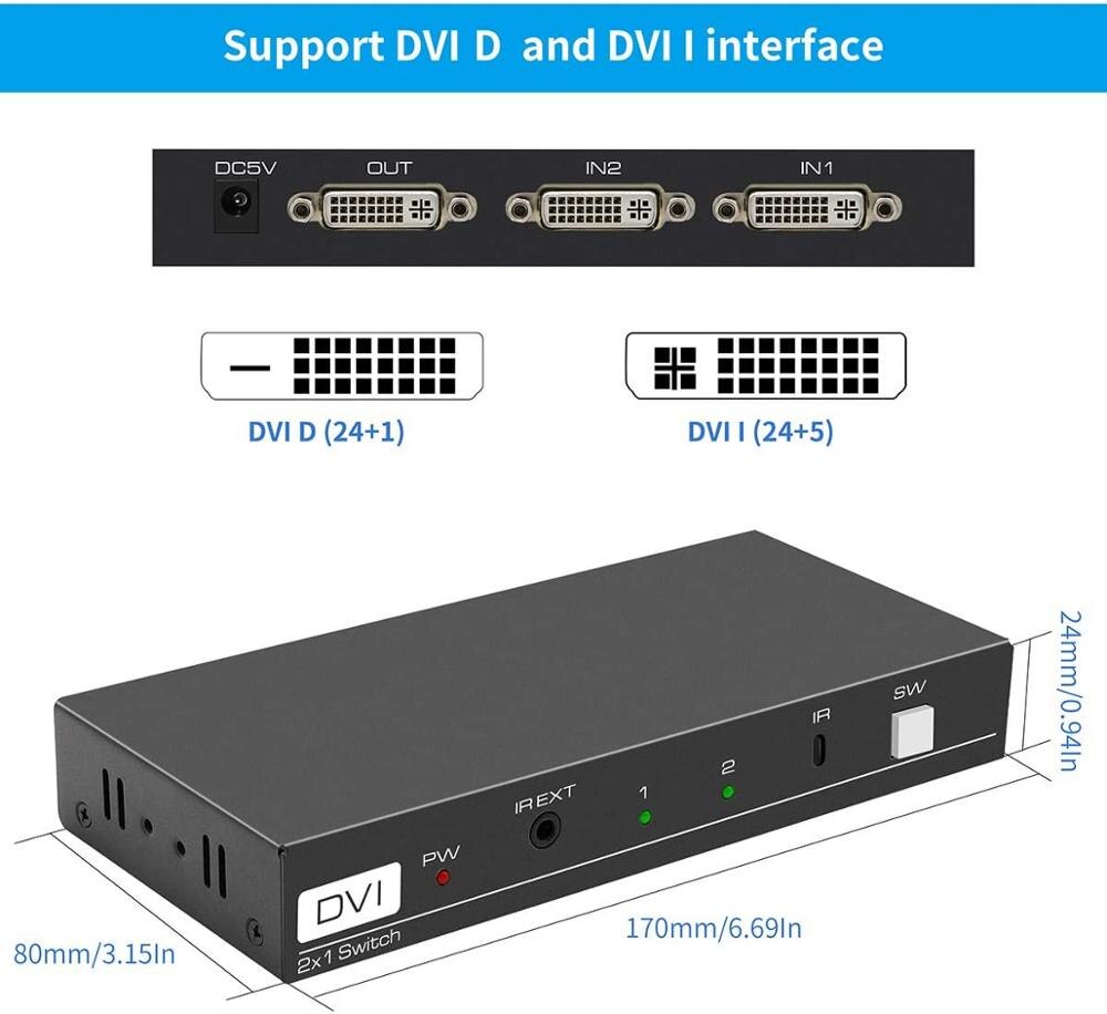Dvi switch 2 in 1 ud 4k dvi 2 port switcher med ir fjernbetjening dvi 2 x 1 support 4096 x 2160 @ 30hz dvi vælger til pc bærbar computer