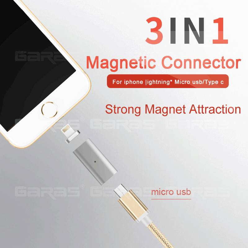 Garas Micro Usb Naar Type C/| Ightning Magnetische Adapter Voor Iphone/Android 3in1 Data Kabel Converter Adapter micro Usb Naar Type C