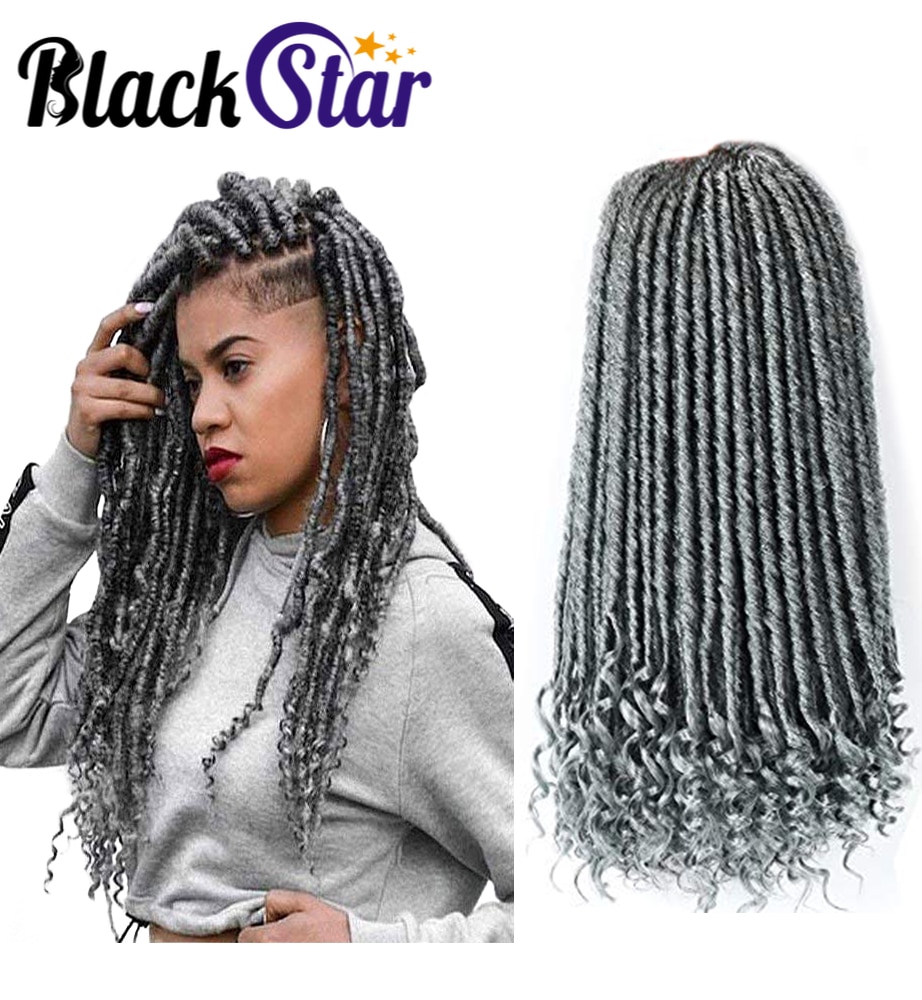 Goddess Locs Crochet Hair Faux Locs with Curly Ends Ombre Grey Goddess Faux Locs Hair Soft Synthetic Braiding Hair Extensions