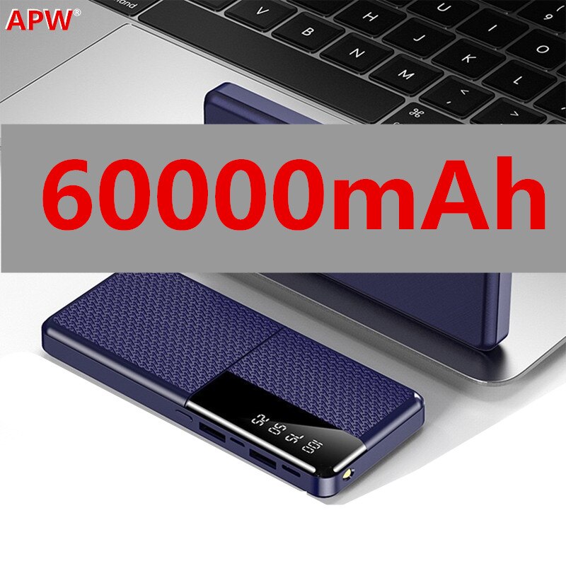 60000Mah Usb Snelle Power Bank Draagbare Opladen Mobiele Telefoon Externe Batterij Oplader Power Bank Voor Xiaomi Mi 8 Iphone X: blue-60000mAh