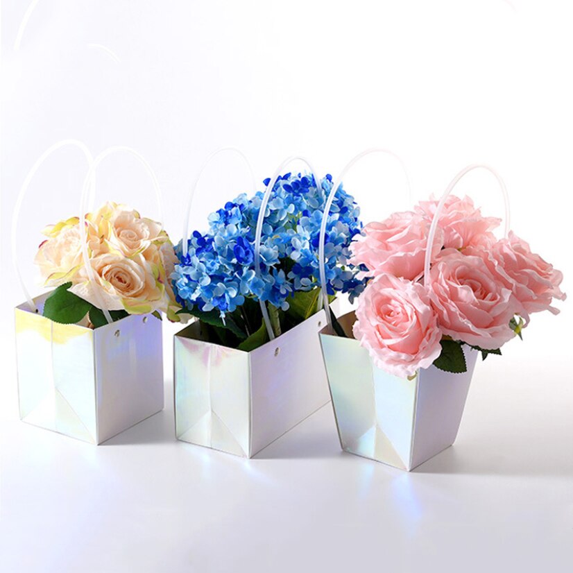 Colorful Box Flower Packaging Bags Handbag Flower Box for Women Wedding Groomsmen Box Kraft Candy Business Supplies