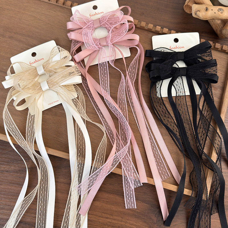 Pinza para el pelo con lazo de encaje coreano, horquillas de Cinta Larga, pasadores, diadema para mujeres y niñas, accesorios para el cabello dulces, joyería de boda