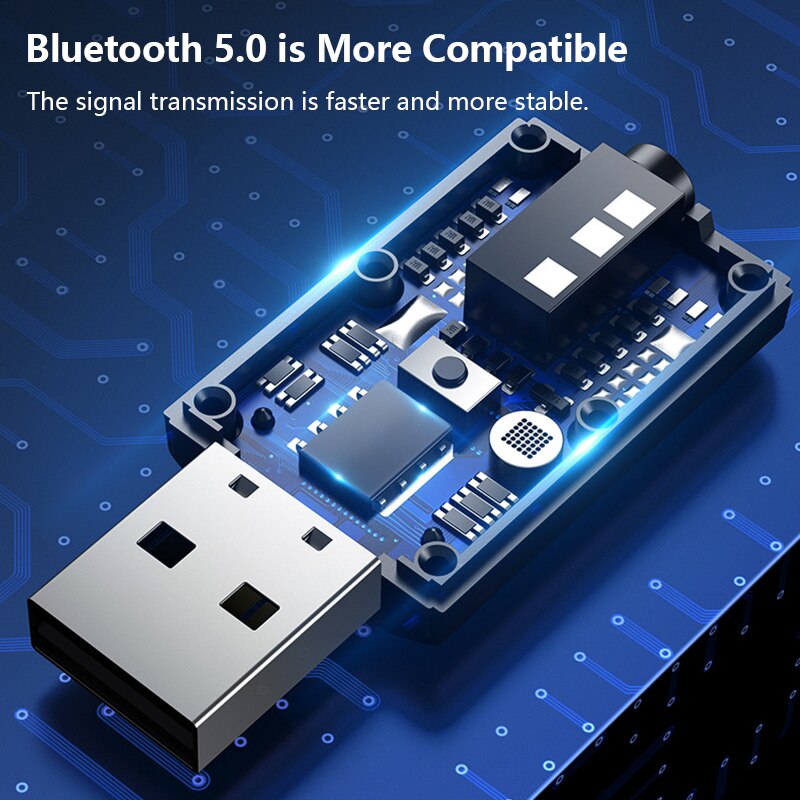 USB Bluetooth Wireless Audio Adapter Bluetooth 5.0 Transmitter Receiver Mic Sound Card For PC Laptop Audio Adapter