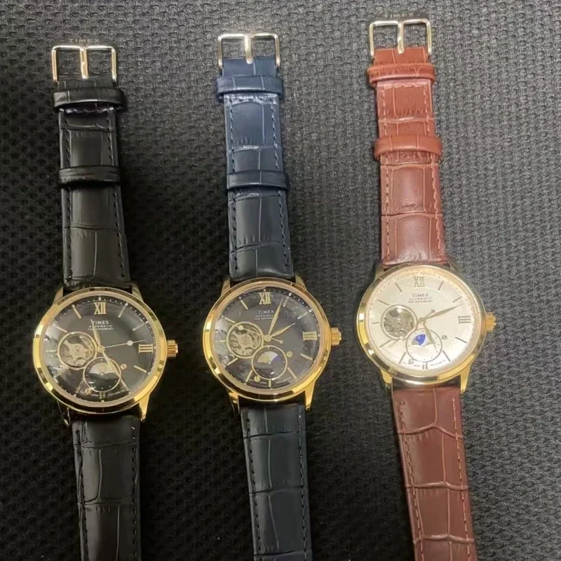 TIMEX automatisch herenhorloge luxe vrijetijdsbesteding multifunctionele horloges voor heren kalender lederen strip polshorloge