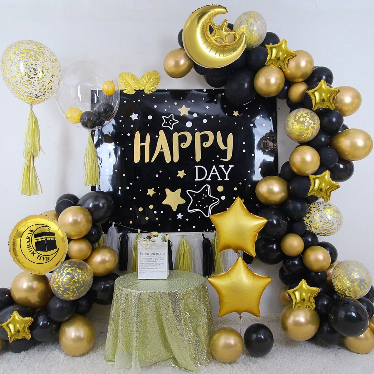 Black Gold EID Mubarak Balloon Garland Arch Kit Banner Ramadan Decoration For Home Birthday Party Decoration Kids Latex Baloon