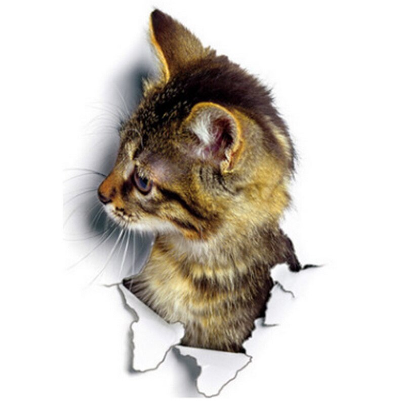 Pegatinas de vinilo 3D para el baño de gatos, vinilo impermeable con de Gato Azul encantador para la pared del baño: 02