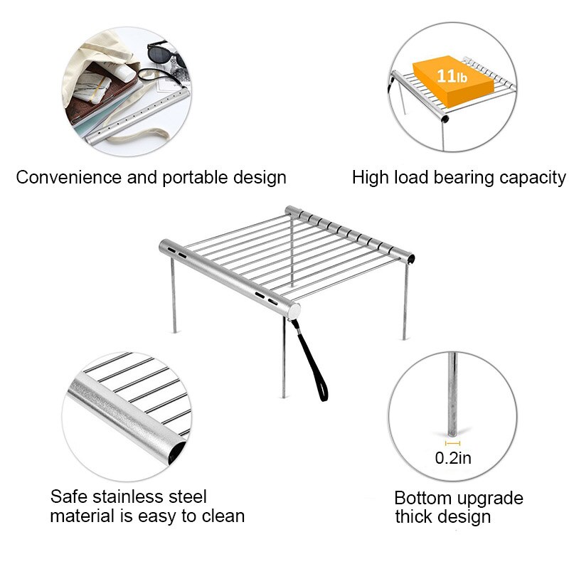 TEENRA Folding BBQ Grill Outdoor Stainless Steel Barbecue Grill Portable Camping Grill For Charcoal Outdoor Accessories