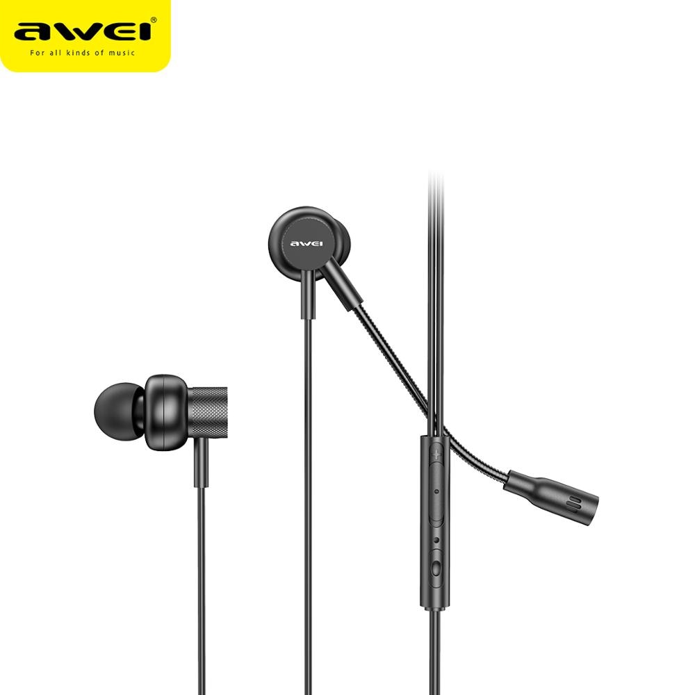 AWEI ES-180i In-ear Gaming Earphones 3.5mm Plug With Microphone For Phone ,Computer, Video Game Stereo HD Clean Voice