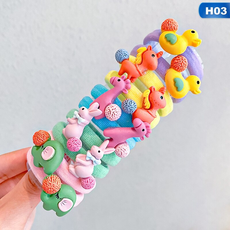 10pcs/bag Cute Cartoon Fruit Flower Elastic Hair Rubber Bands For Children Kids Girls Scrunchie Tie Hair Ring Rope Accessories: H03