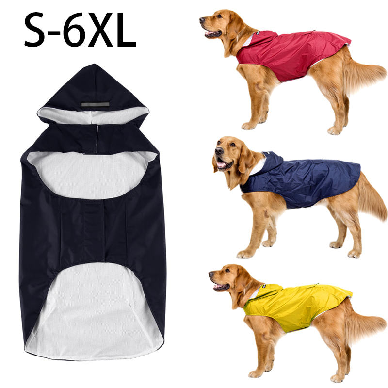 Capa de chuva para cães, jaqueta à prova d'água com capuz, poncho de chuva para animais de estimação, roupas com listra reflexiva, acessórios para capa de chuva para cães ao ar livre