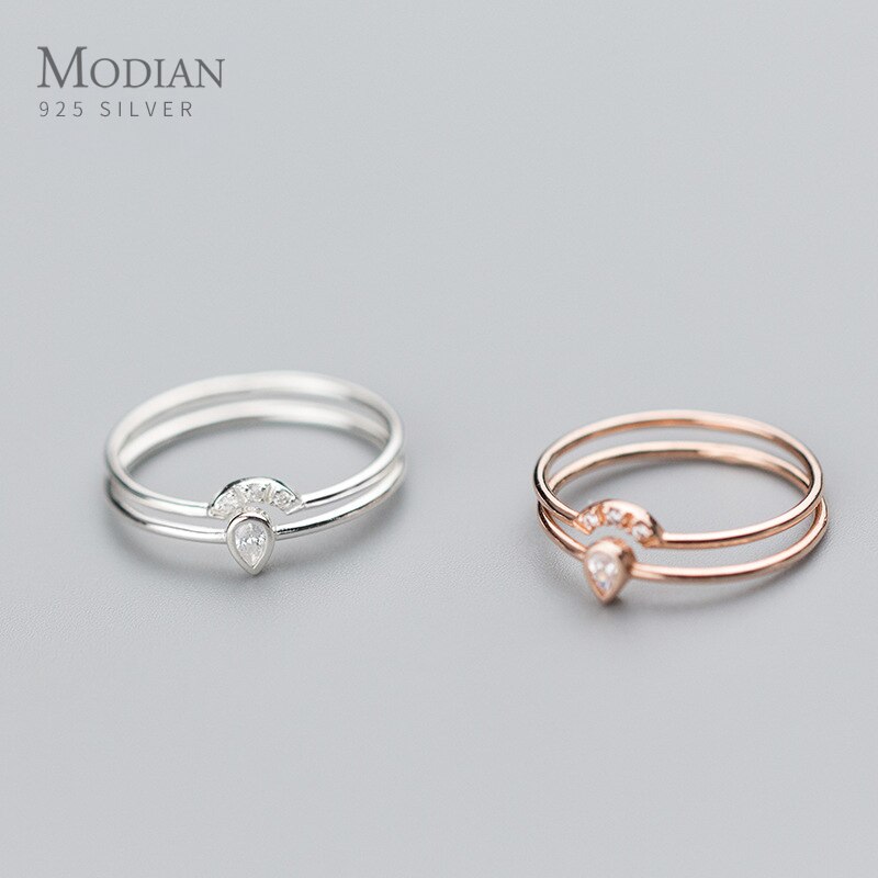 Modian Rose Gold Color Geometric Fan Shape Water Double Circle Sterling Silver 925 Ring for Women Original Fine Jewelry