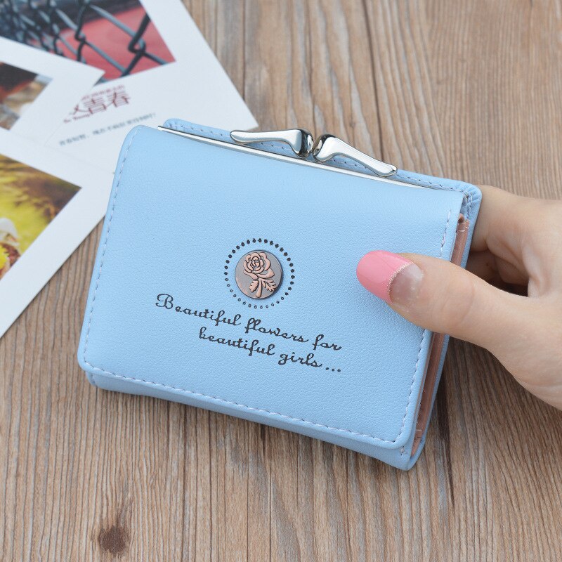 Portefeuille femme porte monnaie femme pochette femme Mini portefeuille court en polyuréthane petit porte monnaie pour femme portefeuilles femme: Bleu