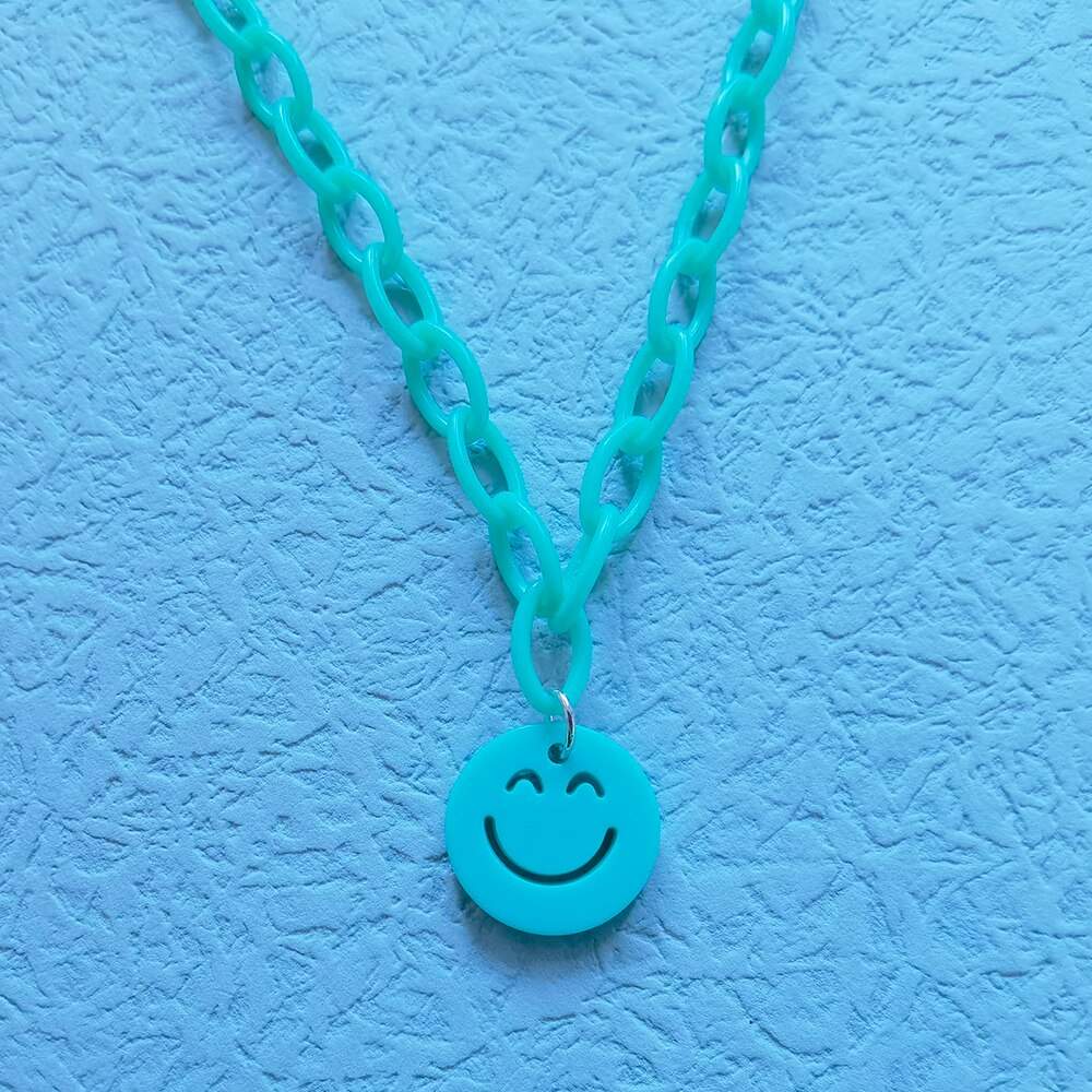ZX collana con ciondolo a forma di faccia rotonda Color caramella per donna collana con catena in resina geometrica dichiarazione gioielli all&#39;ingrosso INS: blue