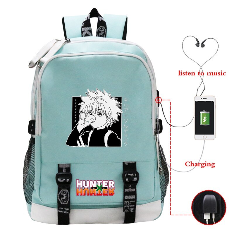 Hunter X Hunter School Bags Japan Anime BackpackS Boys Girls USB Charging Travel Large Laptop College Students Schoolbag Bagpack: 802-GN-hunter5-h55