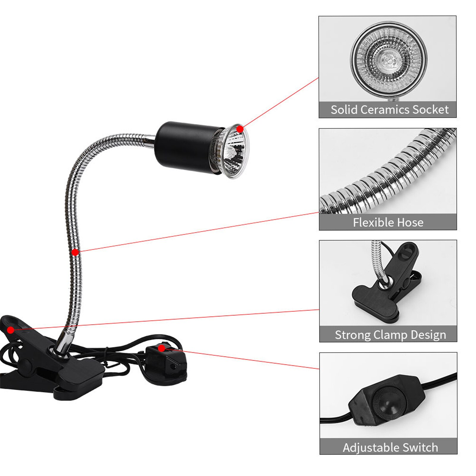 Reptiel Schildpad Warmtelamp Koesteren Lamp Heater Verstelbare Met Clip Aquarium Lamp Inbegrepen Voor Reptielen Hagedis Schildpad Leguanen