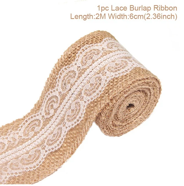 Cinta de encaje de arpillera de yute Natural de 2 metros y 5cm con borde de encaje blanco, decoración rústica de boda para boda, cintas artesanales con lazo DIY: Cobre
