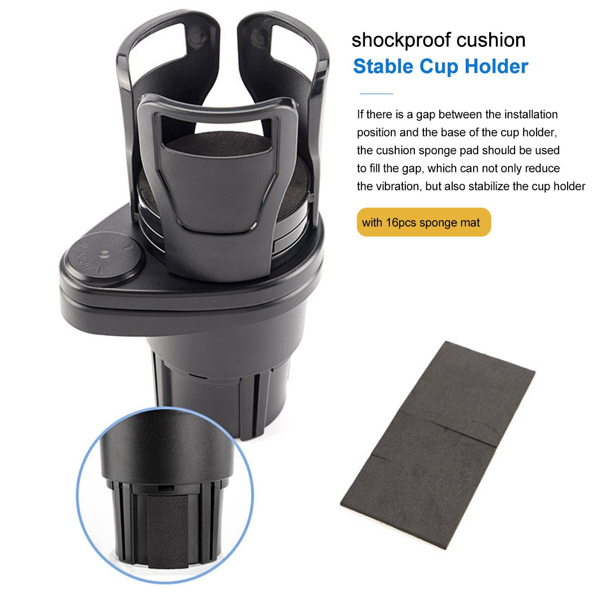 2 In 1 Cup Holder Slip-proof 360 Degree Rotating Water Car Multifunctional Cup Drink Bottle Holder with 16pcs Sponge Mat