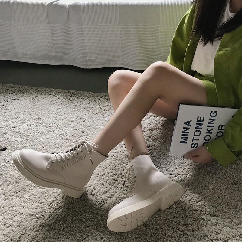 Retro Martin boots female British wind side zipper motorcycle boots casual short boots wild trend flat boots