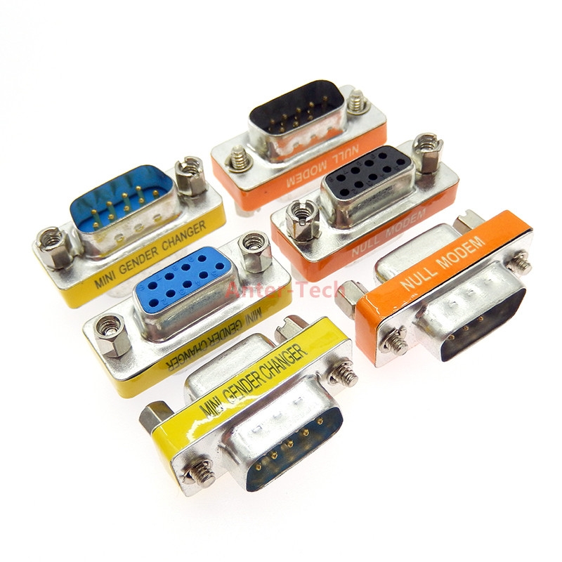 DB9 9 pines macho a hembra/macho a macho/hembra a hembra/mini adaptador cambiador de género conector Com de enchufe serie RS232