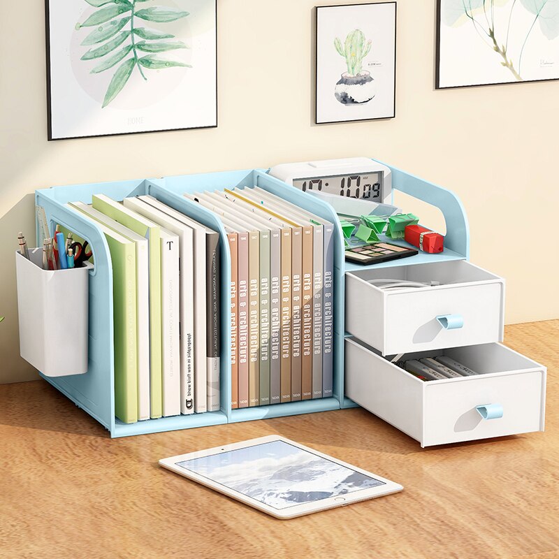 HCKG Bookshelf Folder Storage Box on The Desk Simple File Rack Pen Holder Book Stand Office Organize Desktop Rack Desk Organizer