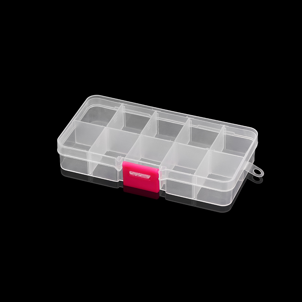 10 Slots Adjustable Clear Plastic Rectangle Storage Box Case Holder Craft Organizer Beads Jewelry Container For Jewelry Storage: WHITE