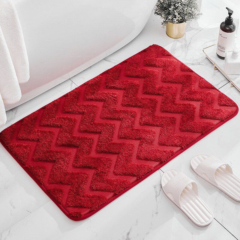 Thick Plush Bath Mats Water Absorbent Soft Shower Bathroom Rug Non-slip Shower Floor Mat Streak Entrance Door Mat Grey: bath mat-red / 50x80cm
