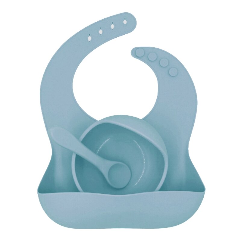 3 Stck fest Farbe Baby Silikon Schüssel Kleinkind Fütterung Schüssel mit Lätzchen Löffel Gerichte: 1