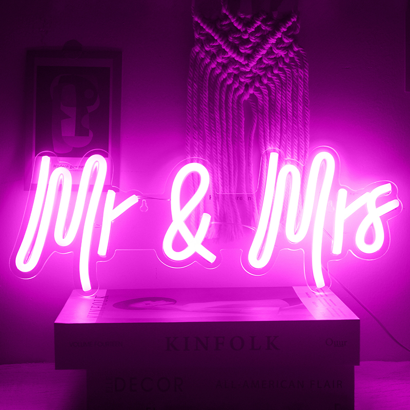 Ineonlife Neon Sign Mr En Ms Voor Party Muur Decor Neon Borden Voor Slaapkamer Meisje Anniversary Party Valentineday Bruiloft decor: Pink