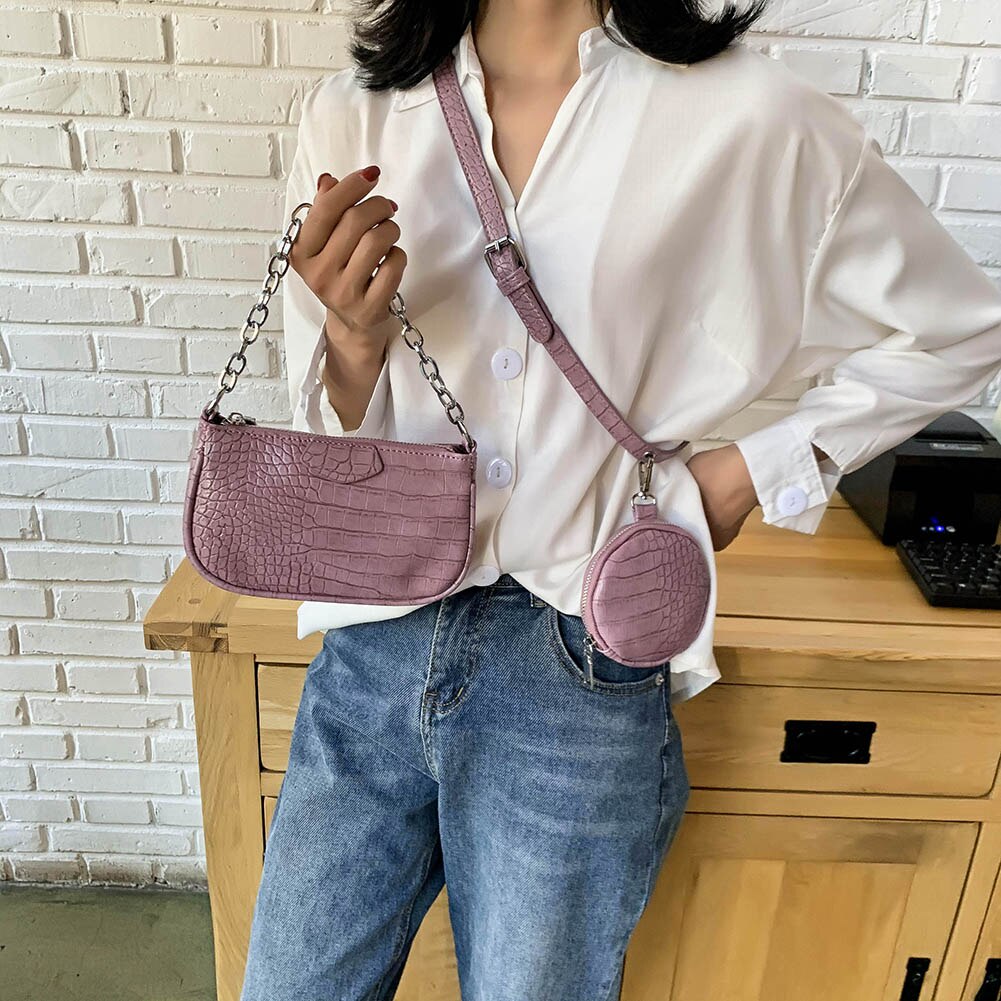 PU Leather Crossbody Bag Women Pure Color Shoulder Ladies Chain Shoulder Messenger Bag Sling Handbag Purse