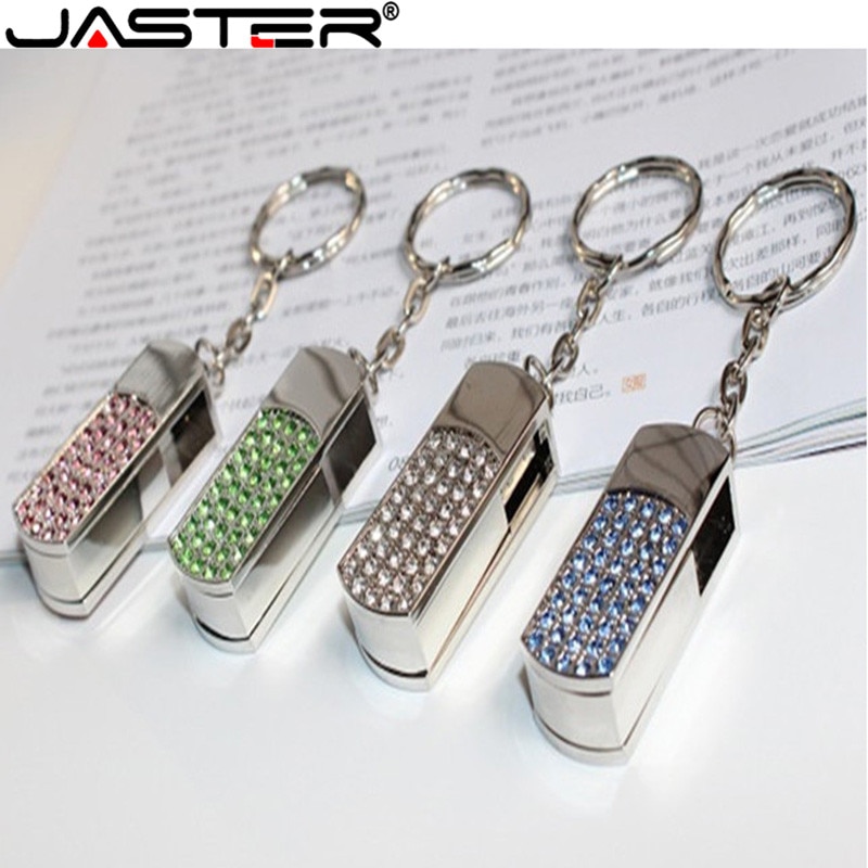 Jaster penn drive metall nøkkelring 64gb 32gb 16gb 8gb 4gb metall krystall rotasjon usb flash drive pendrive vanntett usb stick