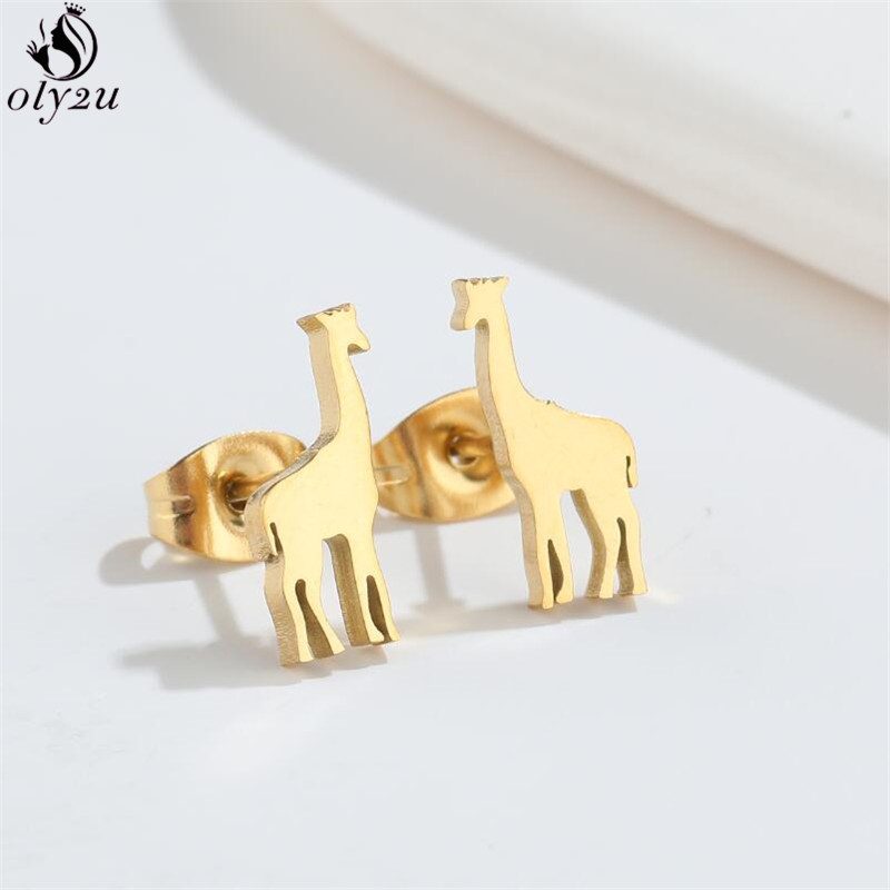Pendientes pequeños de jirafa de acero inoxidable, bonitos tachuelas de animales con globos para mujeres y niñas, joyería de , para Piercing en la oreja de cumpleaños para hombres: Pistola negra plateada