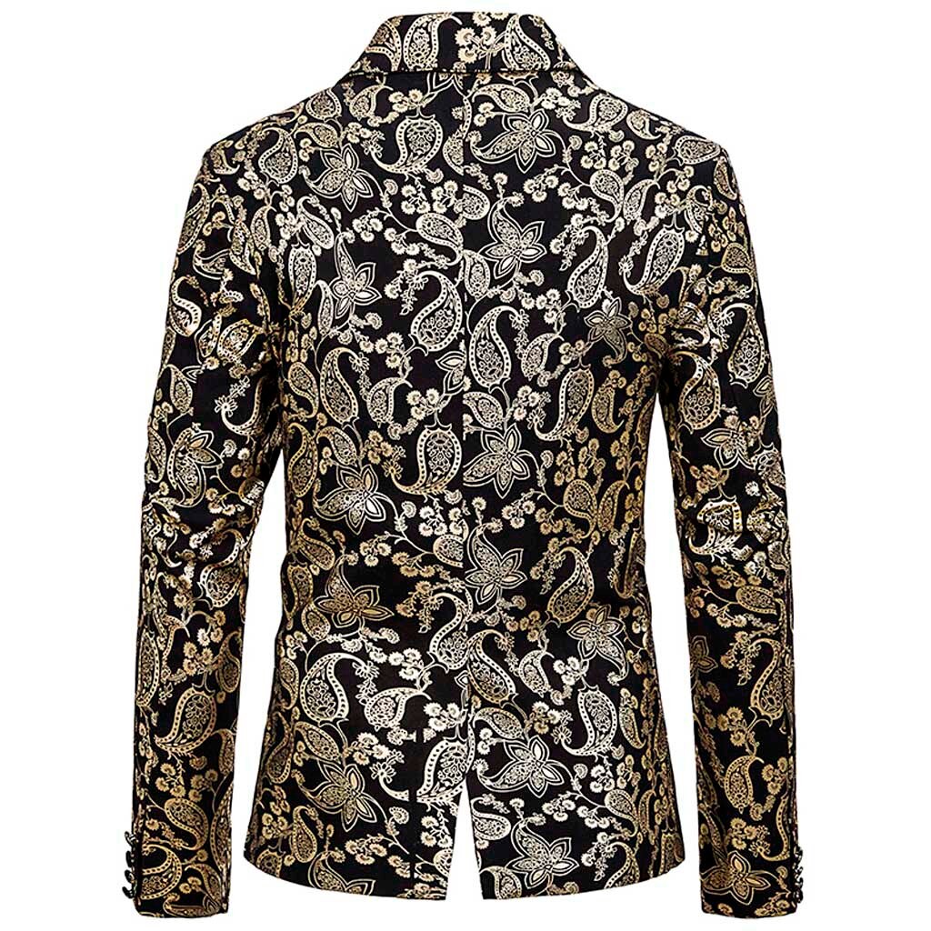 Men's Business Wedding Party Gold Stamp Button Blazer - Autumn Winter Casual Outwear