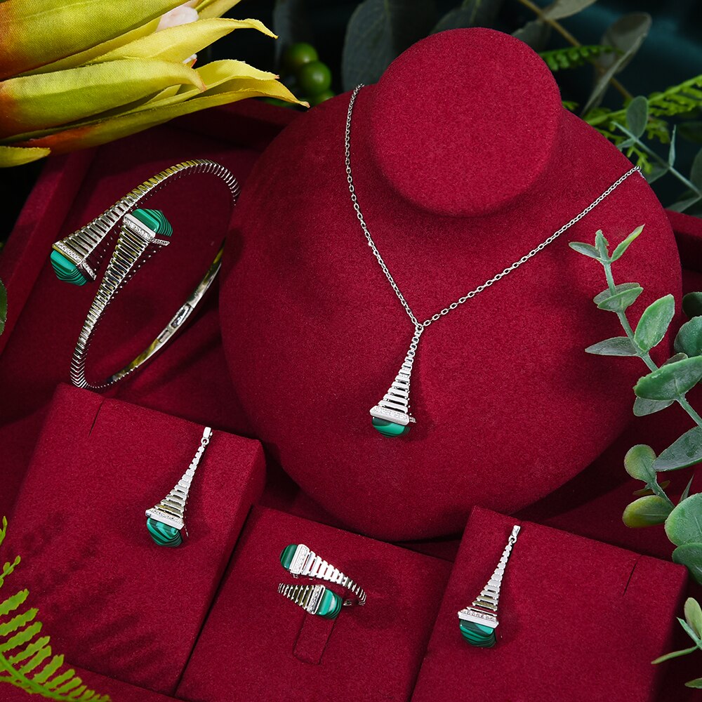 GODKI nowa sława marka 4 sztuk Waterdrop zestawy biżuterii dla kobiet Wedding Party Cubic cyrkon wysokiej klasy Craft Dubai zestaw biżuterii ślubnej: silver peacock set