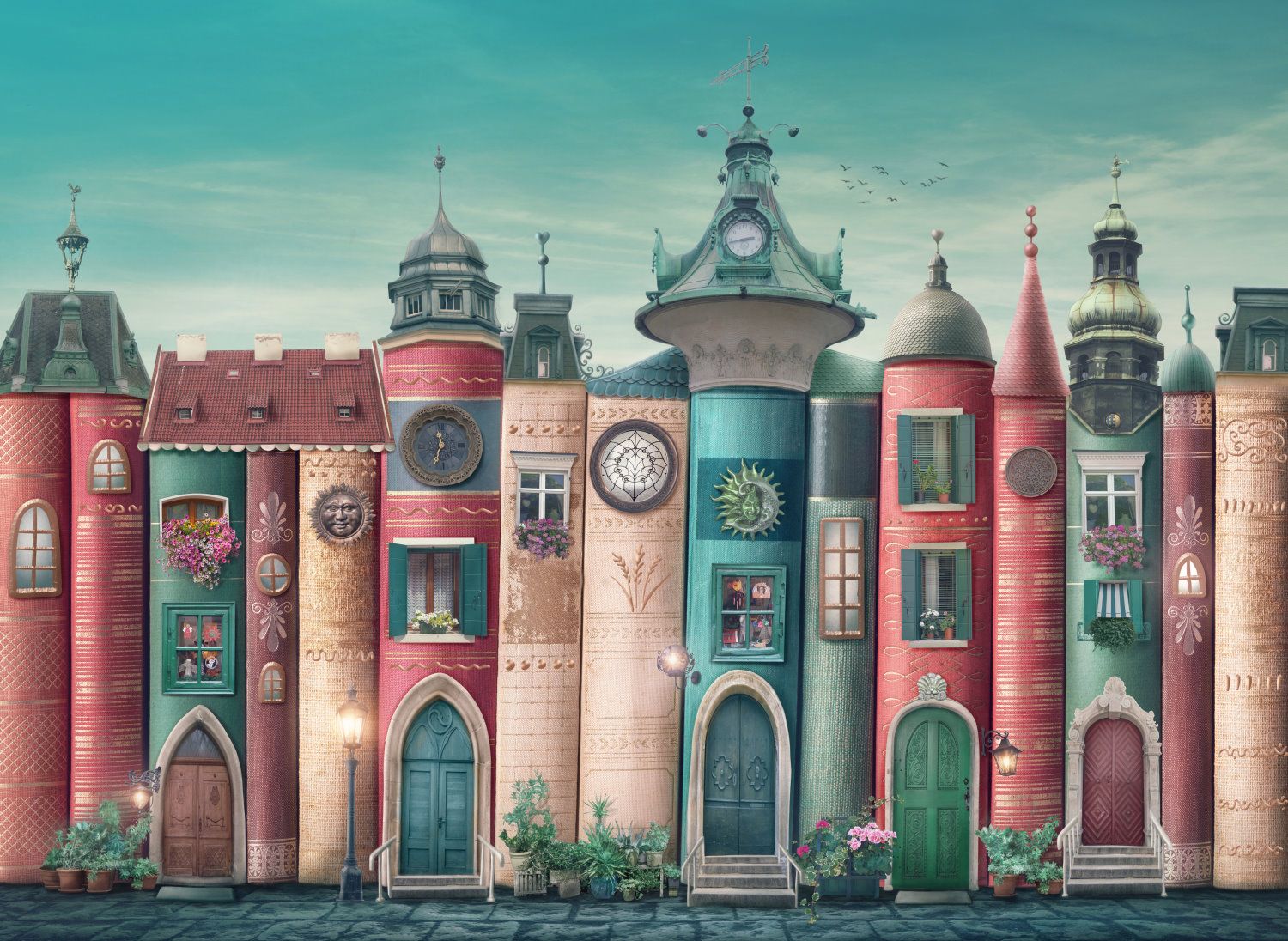 Nova Puzzle 46010 - 2000 Piece Magic Fantastic Books Adult Jigsaw Puzzle-Flowering Balcony Buildings Unique Street