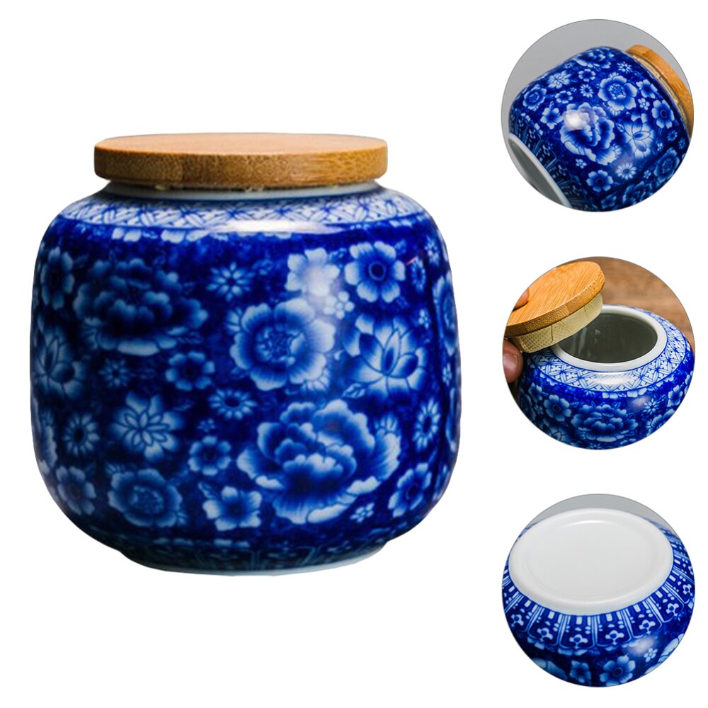 230ML Ceramic Tea Canister Sealing Tea Pot Storage Tank Tea Storage Pot: Blue 