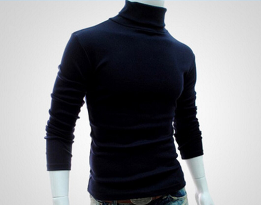 Mannen Winter Warme Katoen Hoge Hals Zwarte Trui Tops Turtelneck Trui: Black / M