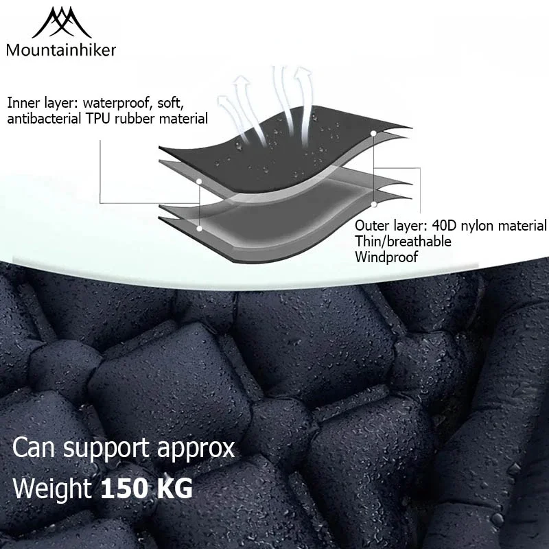 MOUNTAINHIKER Outdoor Stamped Air Cushion Sleeping Pad Camping Inflatable Mattress with Pillow Travel Mat Folding Bed for Hiking