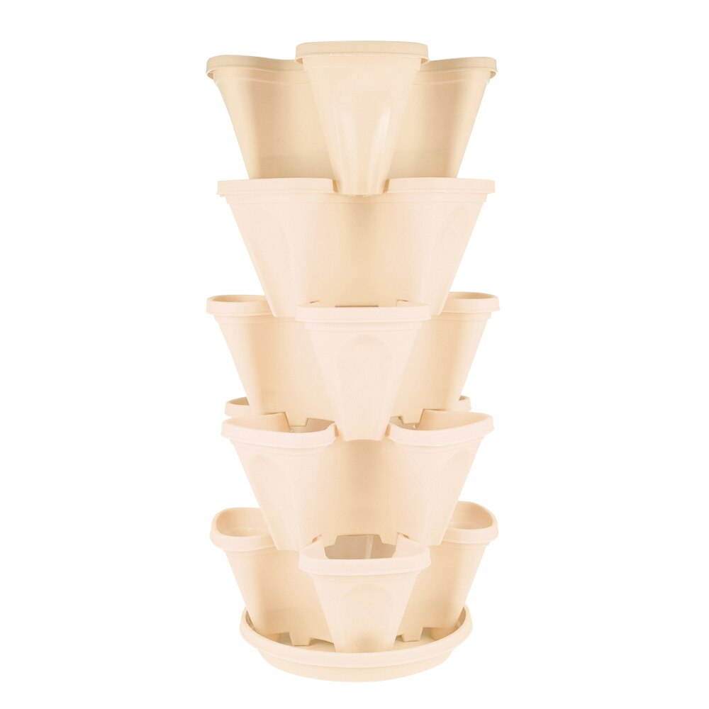 1 Set of 6pcs Flowepot Multilayer Stacking Cultivation Pot Vegetable Melon Fruit Strawberry Planting Pot - 1pc Tray and 5pcs Pot: Beige