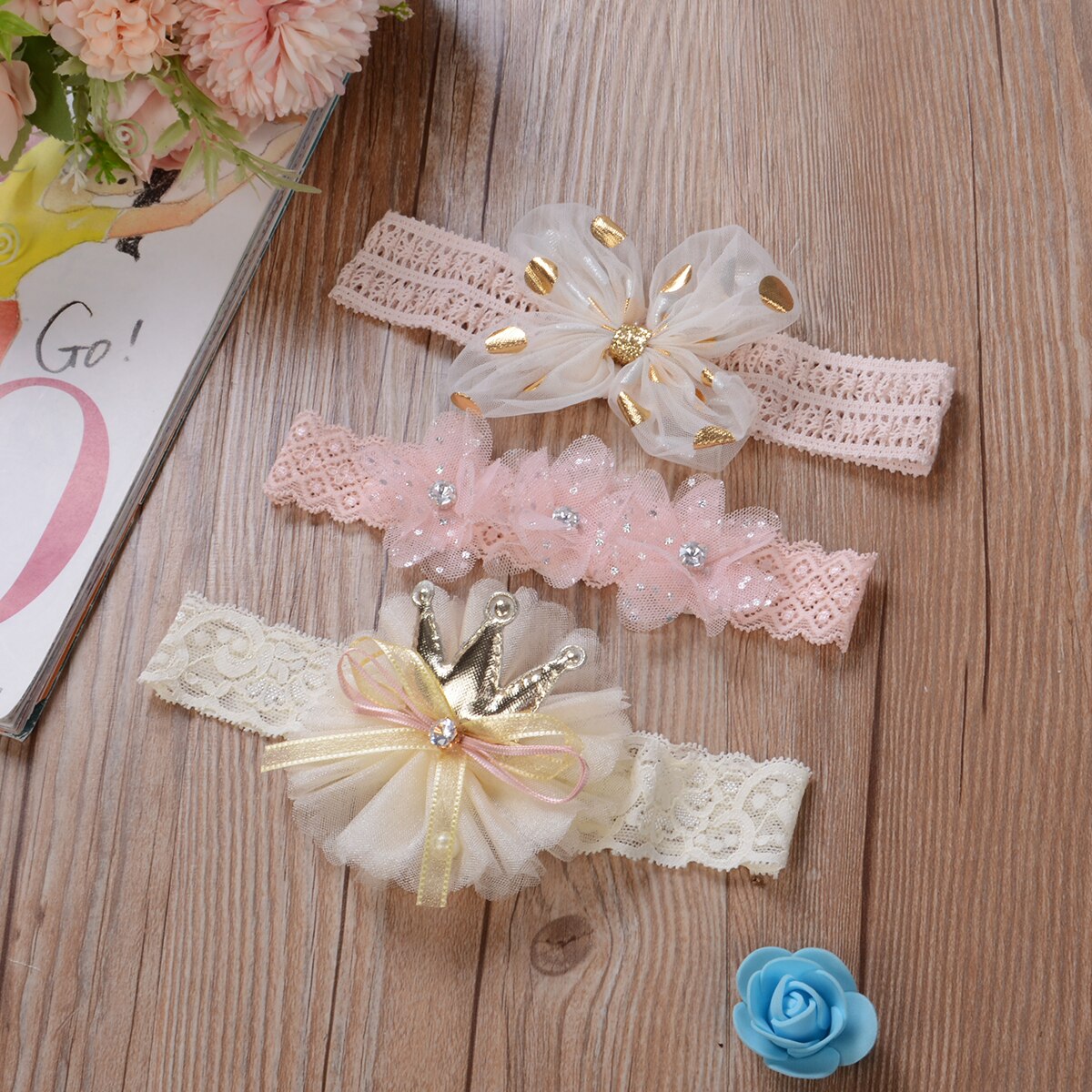 3Pcs Baby Girls Lace Headbands Set Sweet Polka Dot Bowknot Flower Crown Hair Band Infant Princess Photography Props