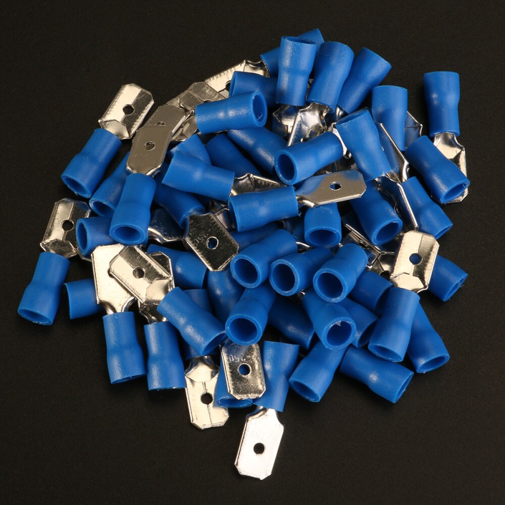 100pcs Male & Female Insulated Spade Quick Splice Wire Terminals Wire Crimp Connectors (Blue)