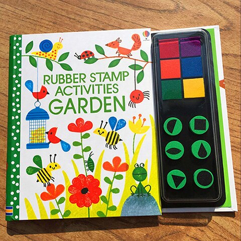 26*22*1.4cm Baby Fingerprint English drawing Book with Rubber Stamp Ink Pad kids Doodling Paint Learning Book Animals Garden: Garden with stamp