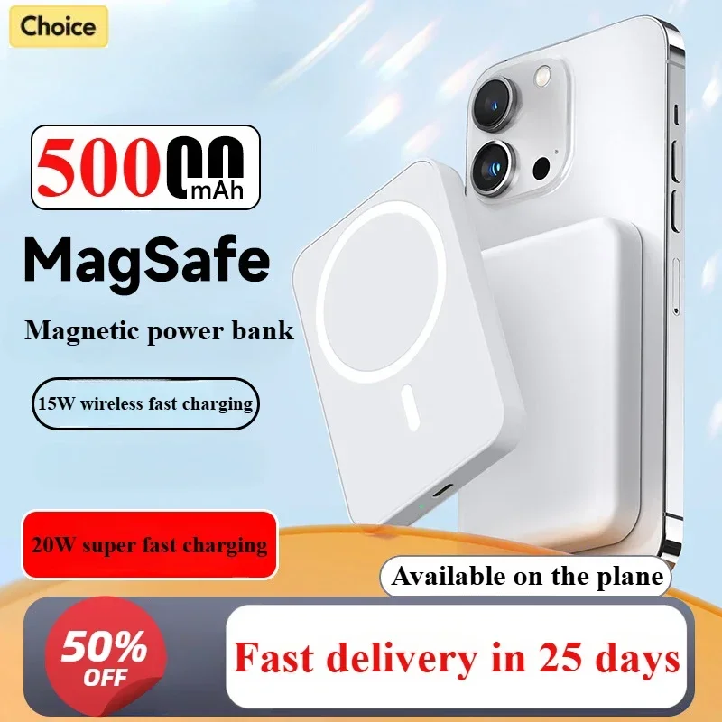 50000 mah magnetisk trådløs mobil strøm ekstern batteri bærbar trådløs oplader magsafe egnet til iphone 13 14 15 -serien