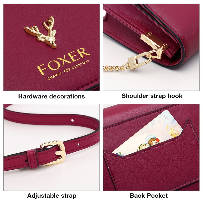 FOXER Women Split Leather Crossbody Bag Lady Shoulder Bag Casual Travel Purse Korean Version Messenger Bag Small Handbag