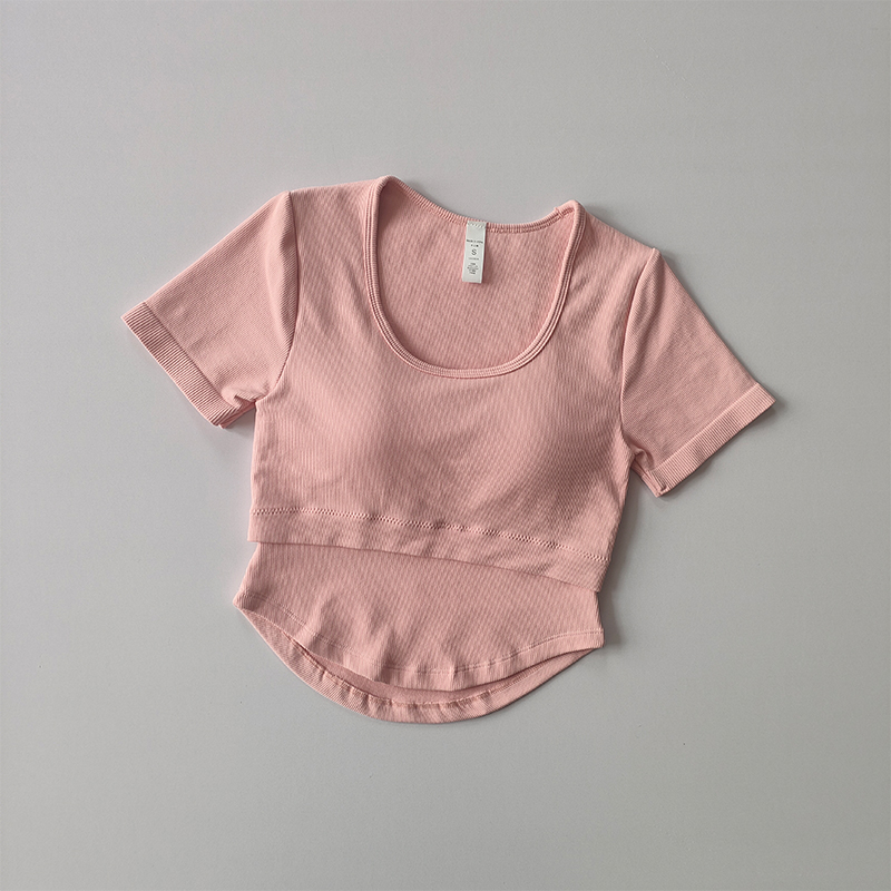 Neue fest Gurt Brust Kissen Yoga Anzug Kurzarm schlank passen Sport oben frauen schnell trocken Lauf schlank Fitness hemd Kleidung: XL / Grau
