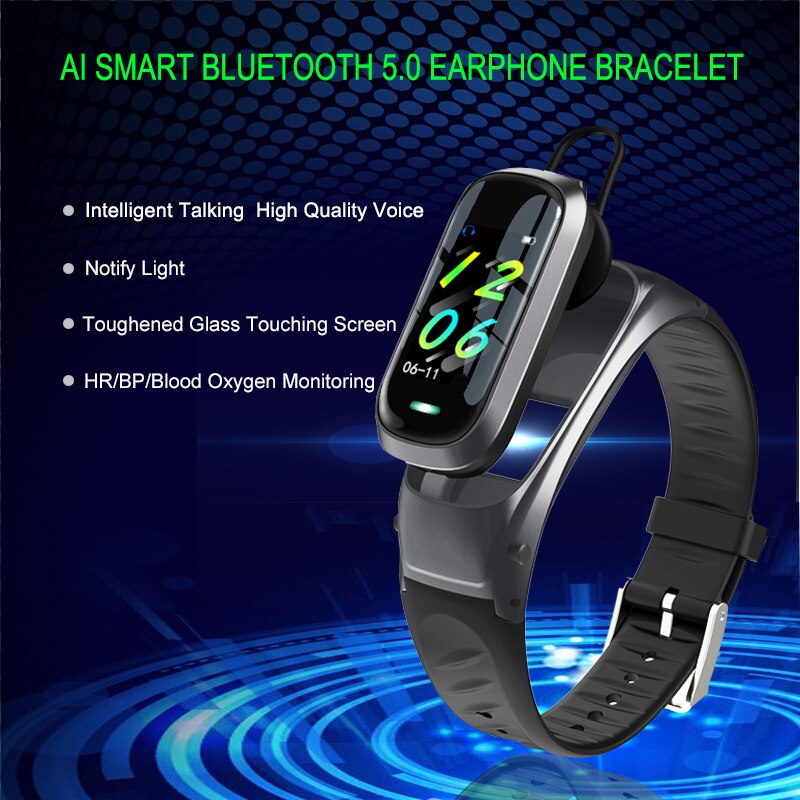 FLUXMOB B9 Bluetooth Headset Smart Bracelet 2 in 1 watch with earbuds Wristband Heart Rate Blood Pressure Sport Earphone and Mic