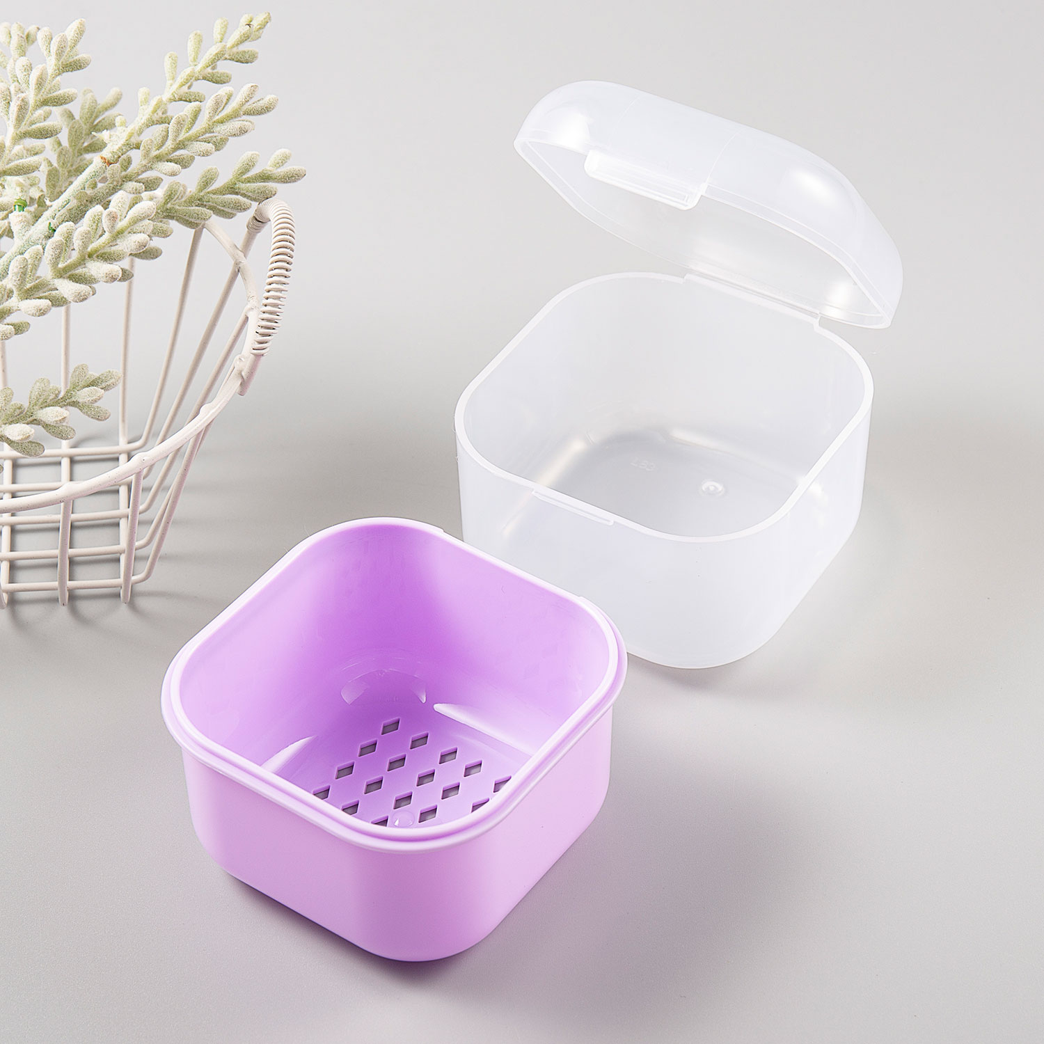 Brocas quadradas de dupla camada para filtragem de unhas, caixa de desinfecção de imersão, ferramentas para unhas, estojo de armazenamento, escova de manicure, recipiente de limpeza