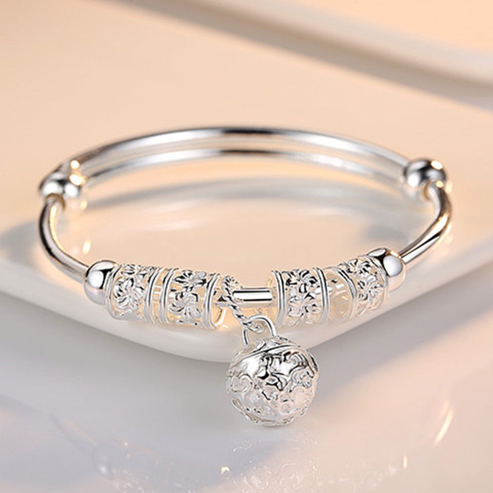 Vrouwen Sieraden Charm Kunstmatige Stone Bangle Manchet Armband Bal Bel Hangers Sliver 925 Sterling Zilver