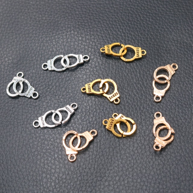 15 Uds. De conectores de aleación de esposas Retro, collares de Hip Hop, accesorios de pendientes, dijes DIY para fabricación de joyas artesanales, 24x10mm, A302